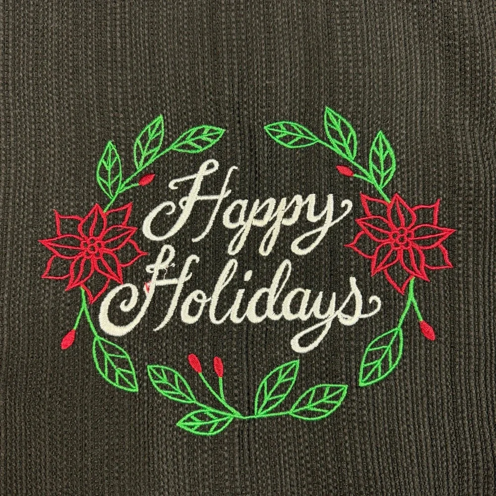 Lot of 4 Christmas Black Dark Fabric Rectangular Placemats Cursive Metallic READ
